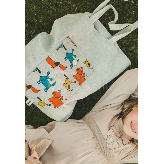 Printed semi-linen shopping bag "Puppies"