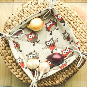 Colourful half-linen bread basket "Owls orange"