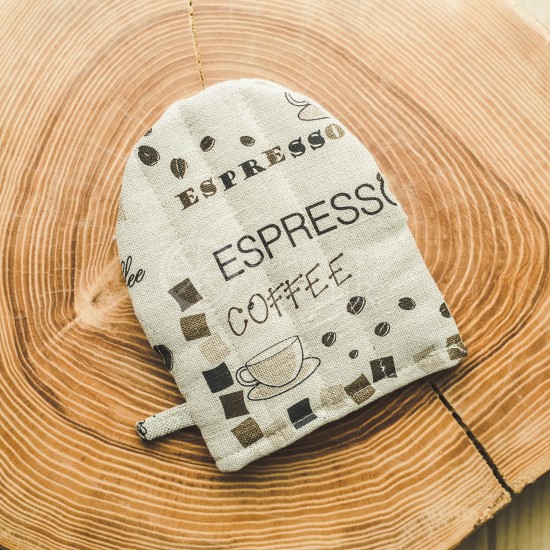 Colourful half-linen pot holder "Coffee"