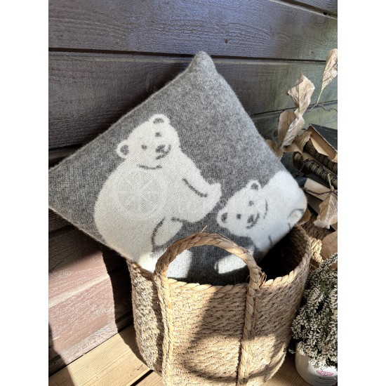 Woolen cushion ,,Bears" grey